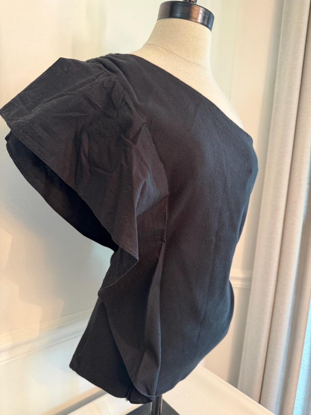 Anthropologie One-Shoulder Black Top - Size L - Picture 7 of 9